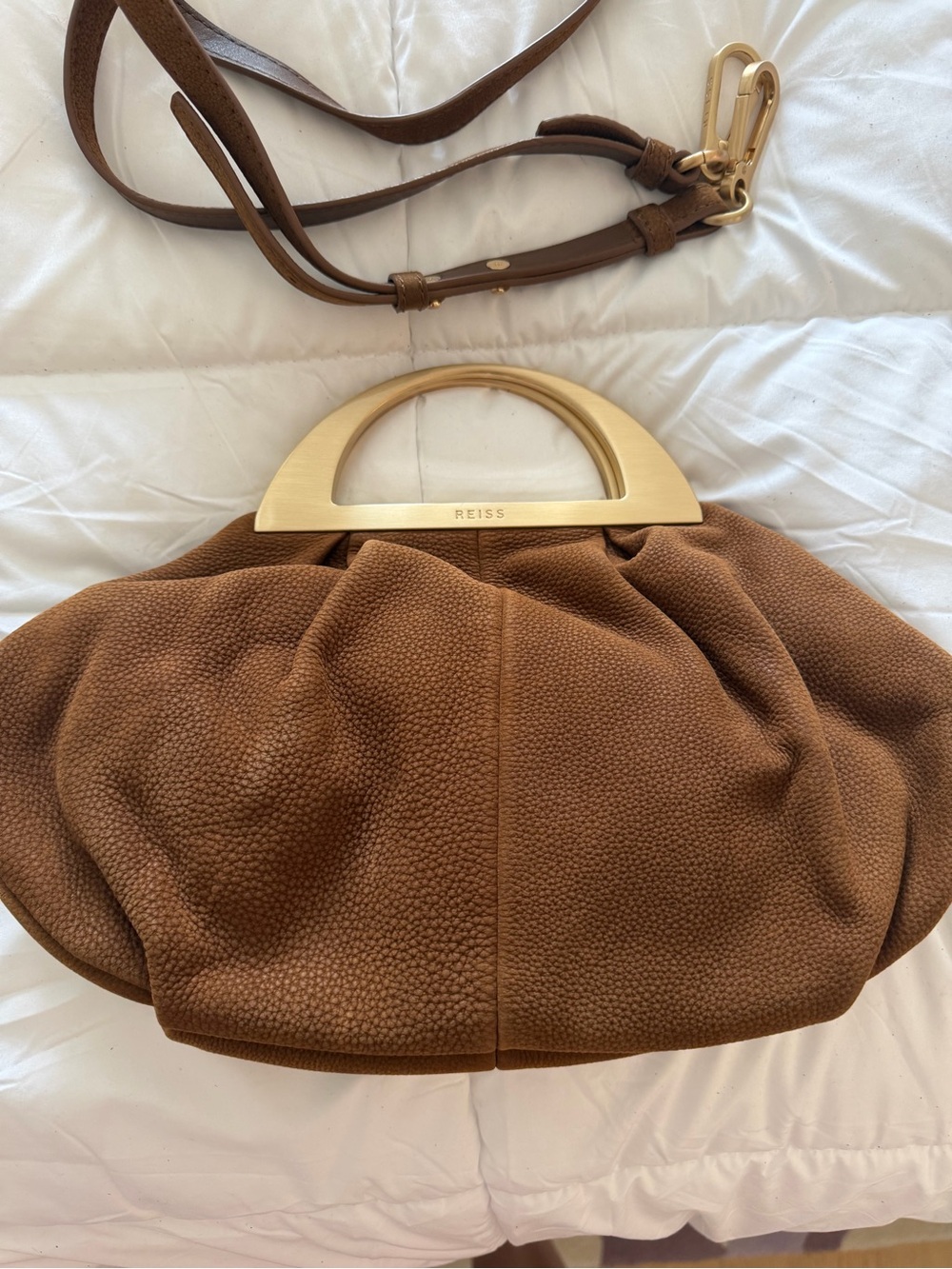 Reiss brown/tan clutch with crossbody strap. Used gently. - Picture 4 of 5